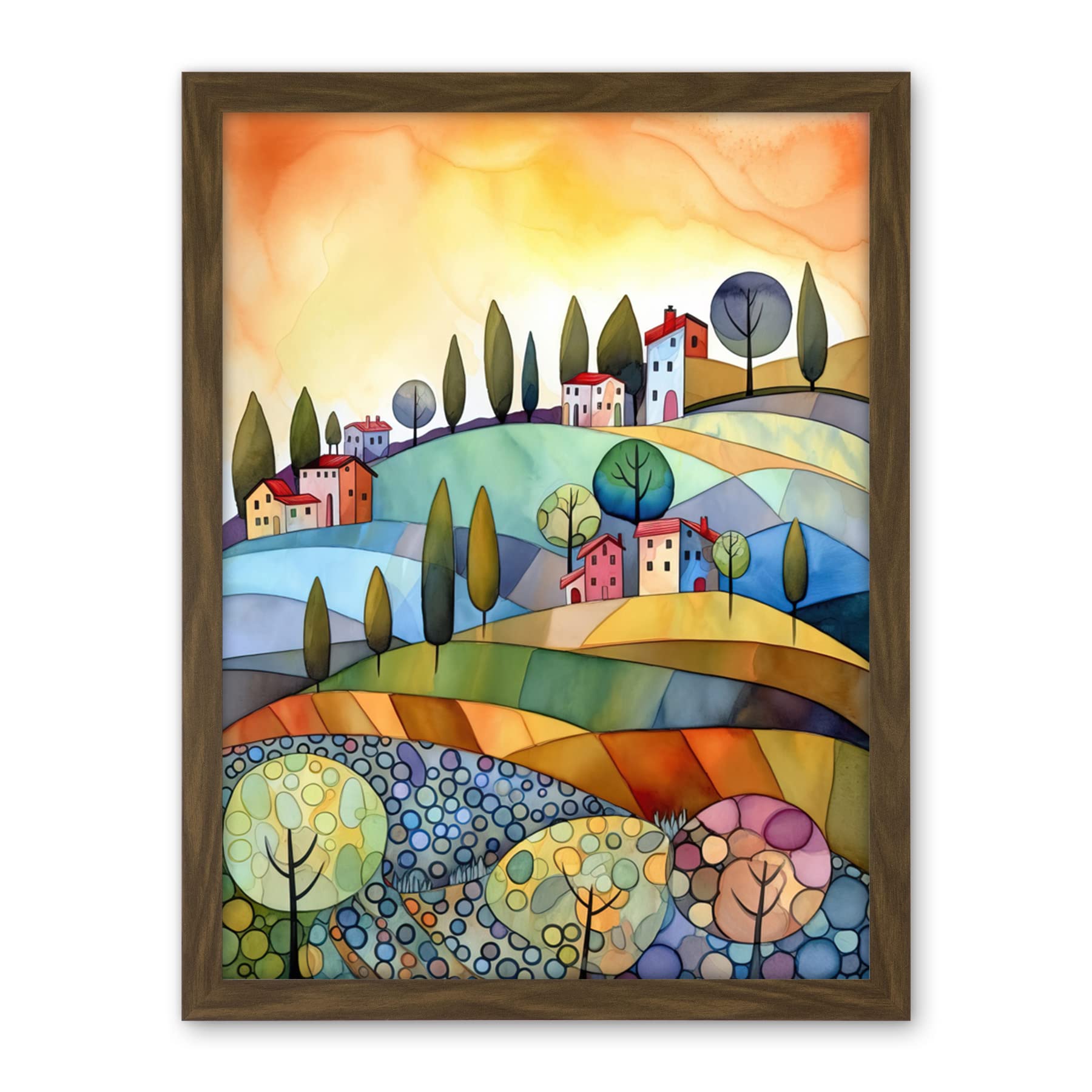 Artery8 Italian Countryside Midsummer Landscape Folk Art Artwork Framed Wall Art Print 18X24 Inch