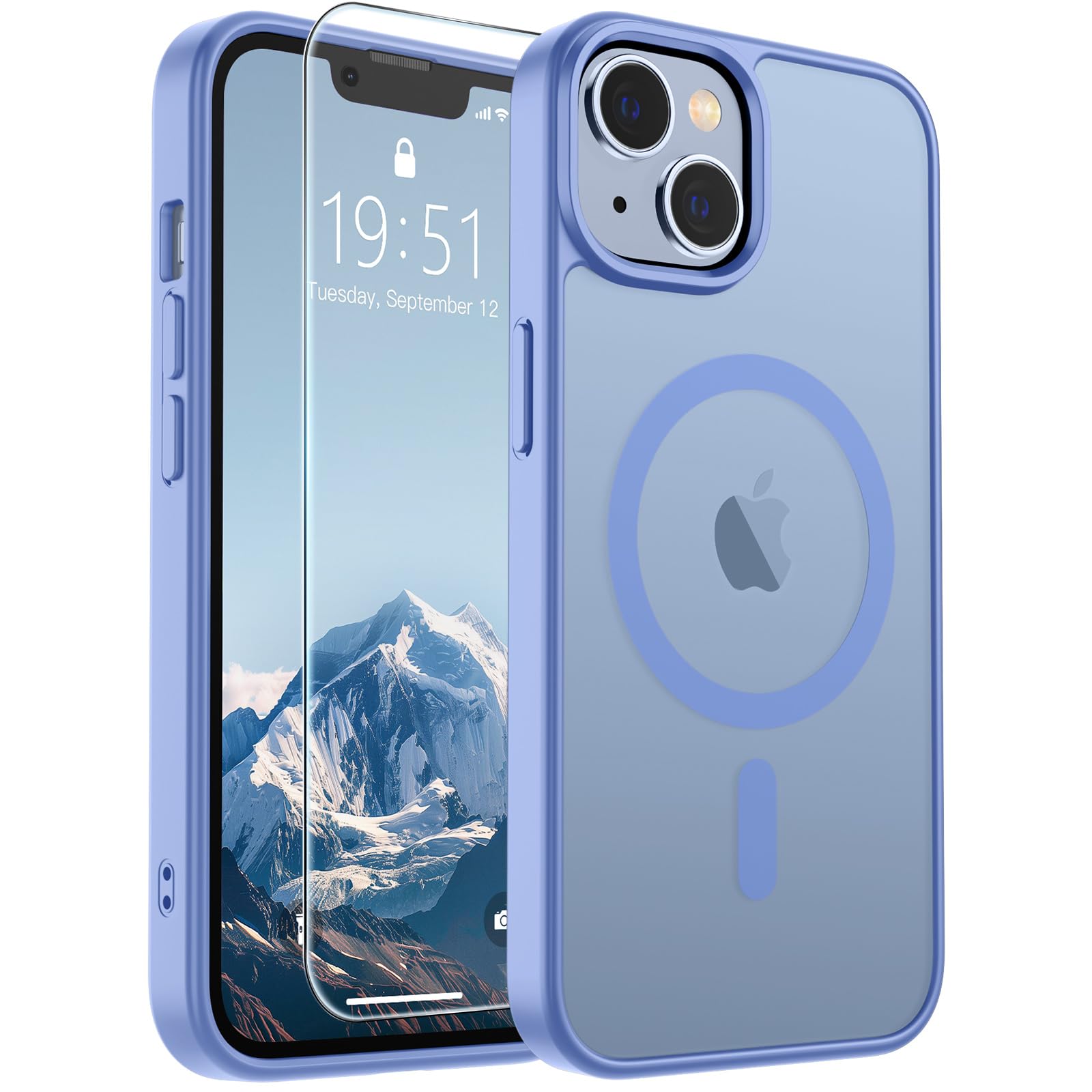 SUPFINE Magnetic for iPhone 14 Plus Case/iPhone 15 Plus Case Blue Purple | With Screen Protector, Translucent Matte, Compatible with MagSafe, Military Grade Drop Proof, Rugged Shockproof Protective