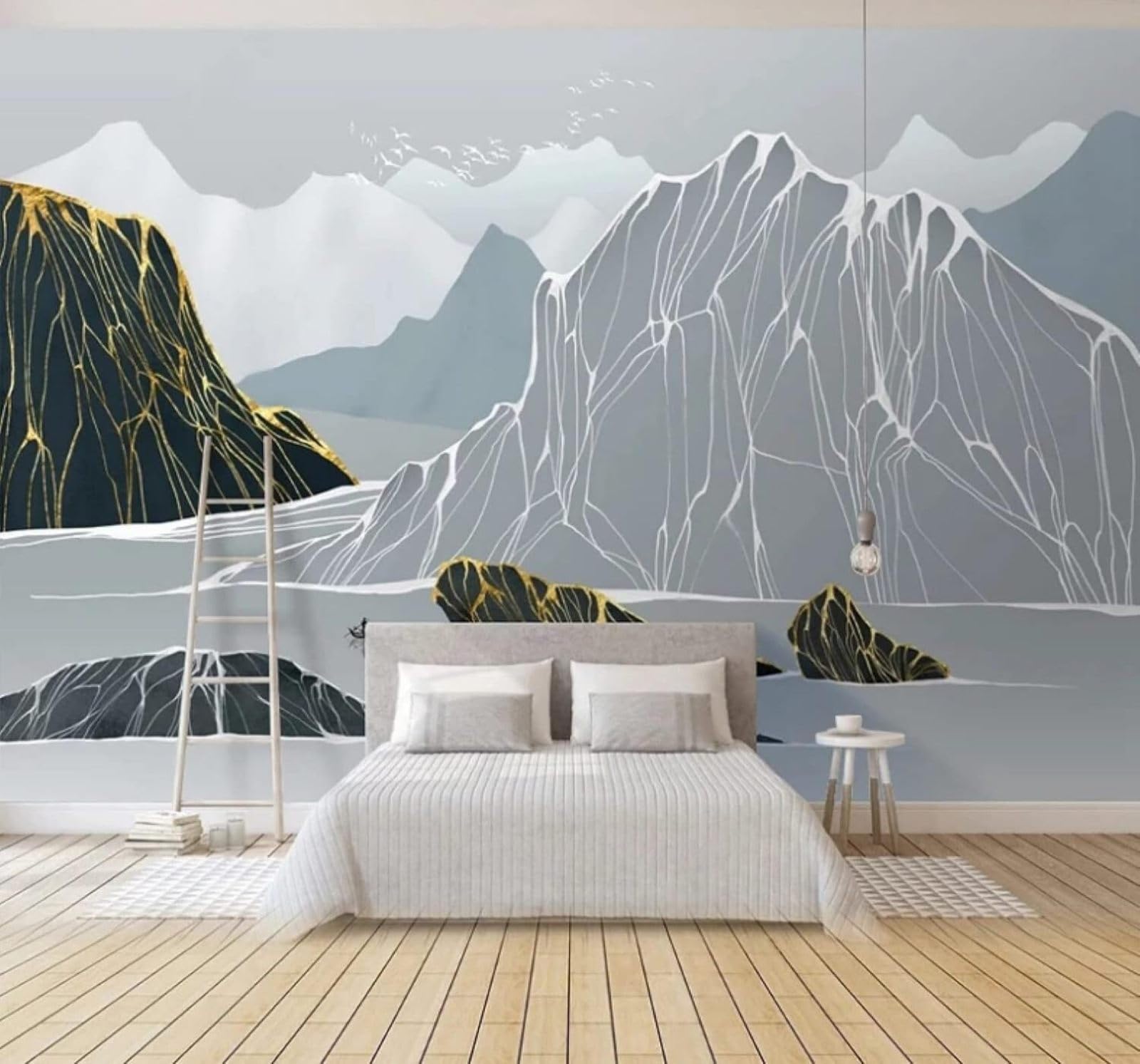 Wallpaper-3D-Xlm 200Cm×140Cm(B×H) Abstract Ink Landscape Birds In Flight Scenery 3D Wallpaper Easy Install Feature Office Living Room Sofa Bedroom Tv Background Wall Decoration-200Cm×140Cm