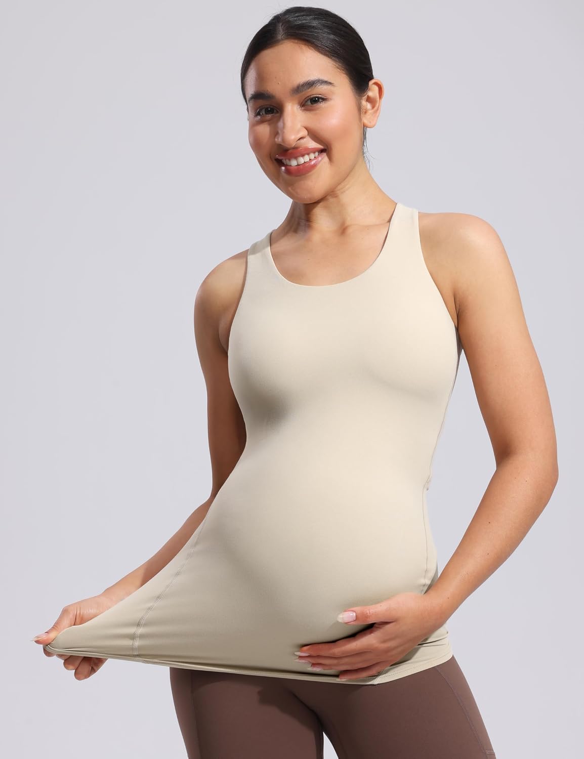 POSHDIVAH Women's Maternity Tank Tops with Built in Bra Padded Sleeveless Pregnancy Yoga Tee Workout Shirt Clothes