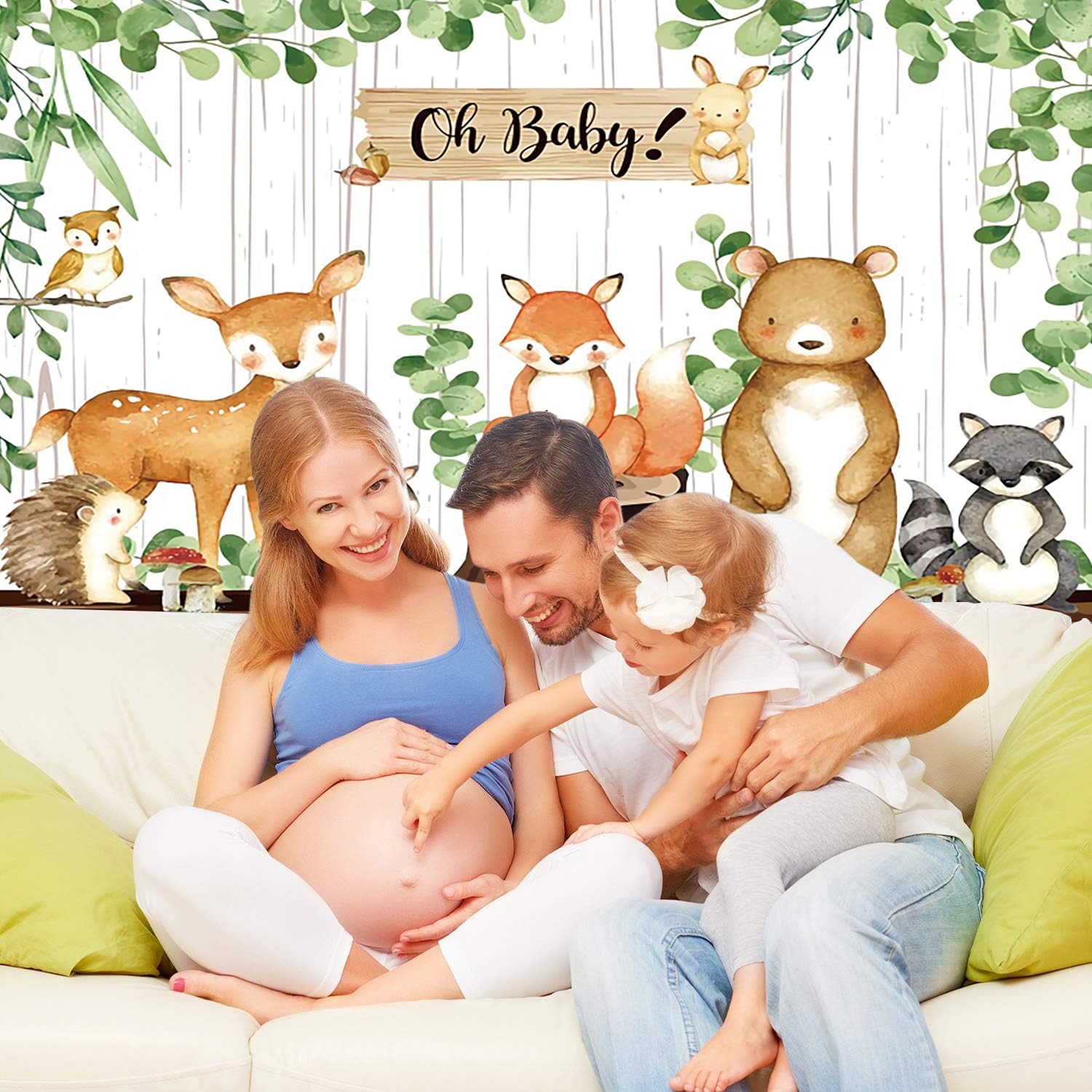 3x2m Telón de Fondo Baby Shower Oh Baby Woodland Safari Jungle Animal Tema Niño Niña Fotografía Fondo Baby Shower Género Reveal Cumpleaños Decoraciones Banner Photo Booth Props
