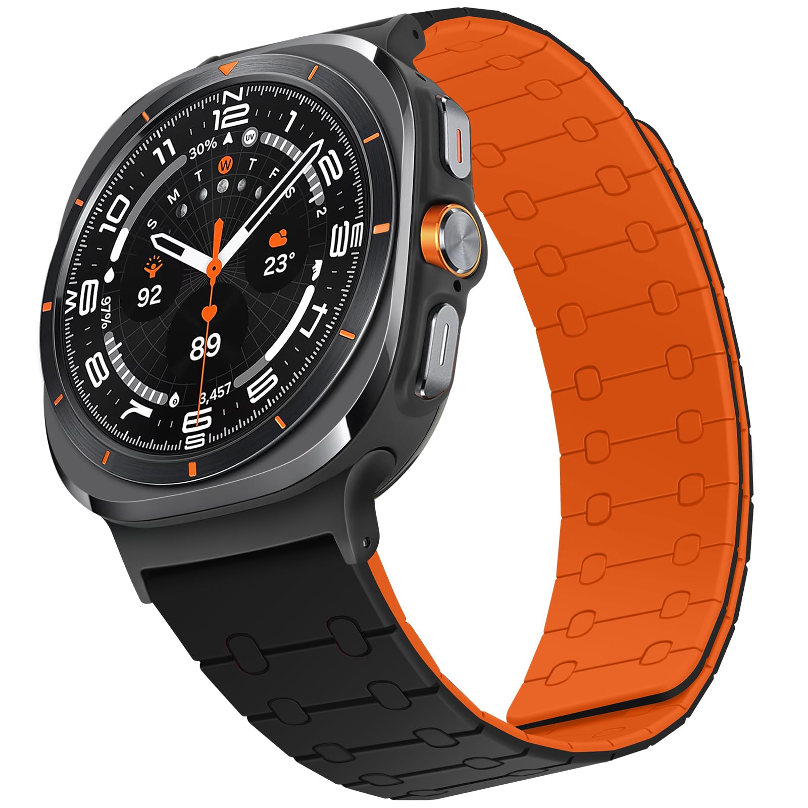 ZZDZZ Magnetic Band Compatible with Samsung Galaxy Watch Ultra 2/Ultra (2025/2024) Band 47mm, 22mm Silicone Sport Strap for Women Men, Black/Orange