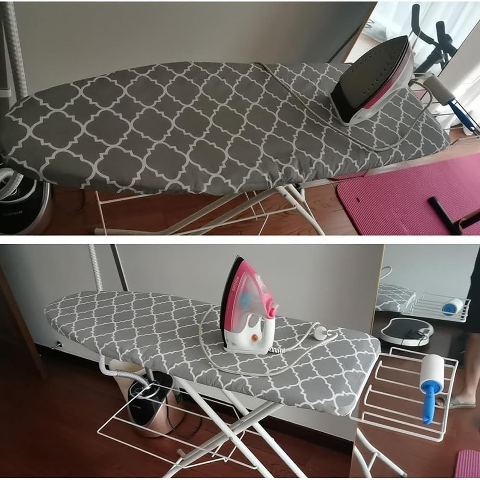 Tabla de planchar acolchada – Tabla de planchar reflectante de calor, almohadilla de tabla de planchar de algodón grueso resistente a las quemaduras | Alfombrilla antideslizante con borde elástico,