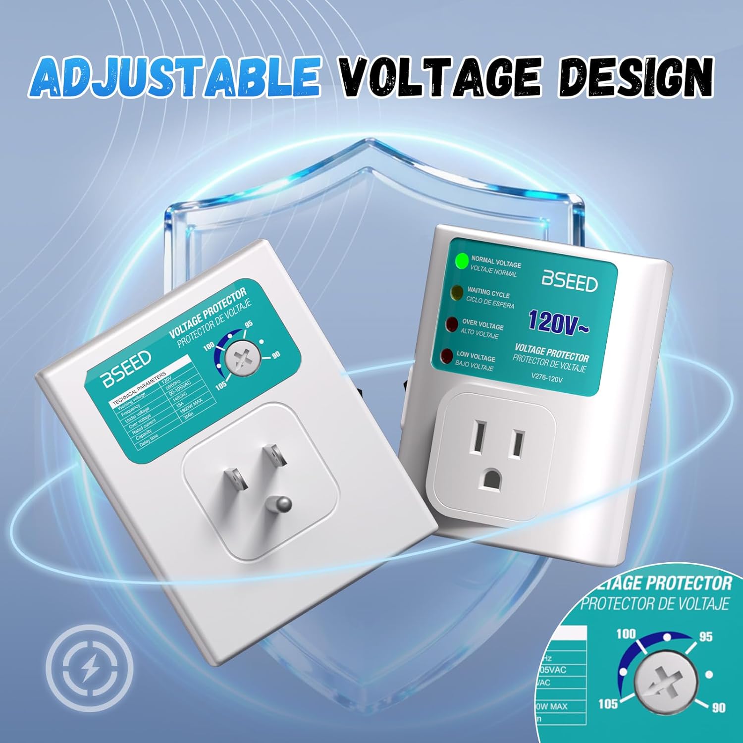 BSEED Single Outlet Surge Protector for Refrigerator, Power Surge Protector with Ground Protected Light Indicators, Adjustable Voltage Protector for Washing Machine, TV and Freezer, 15A, 120V,4 Pack - Image 5