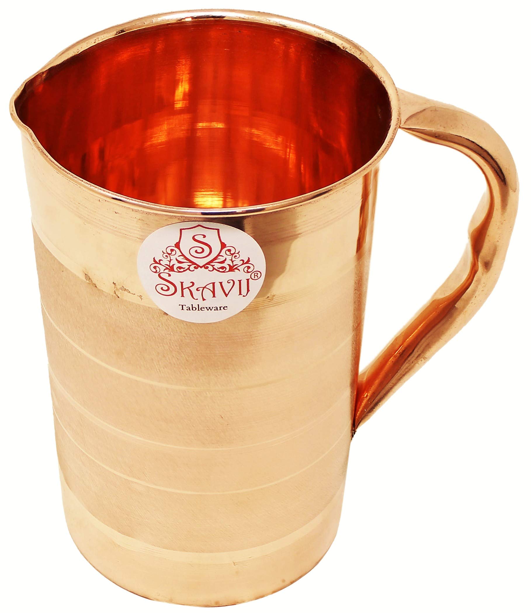 SKAVIJ Juego de jarra de cobre puro y 6 vasos de agua de estilo lujoso con tapa (1,6 litros)