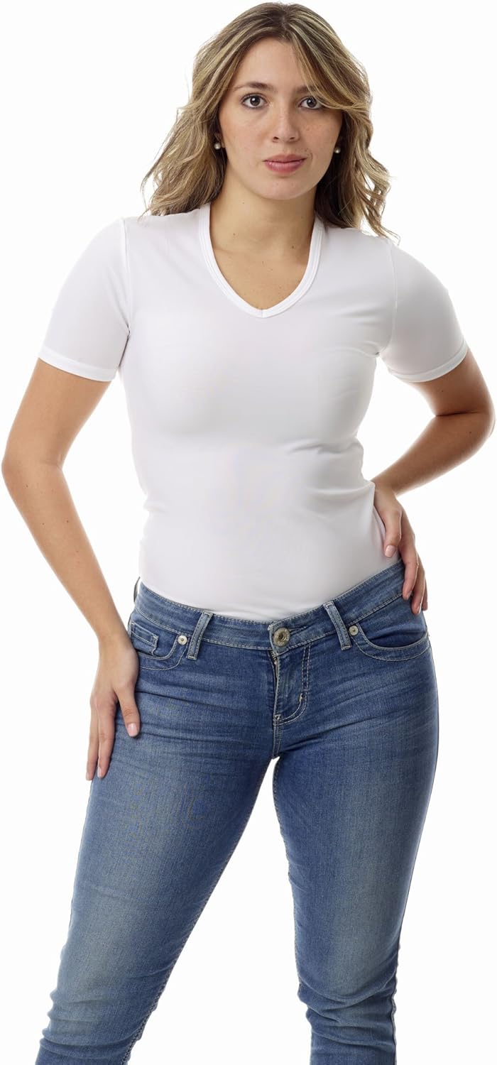 Underworks Women's Microfiber Compression Minimizer V-Neck T-Shirt