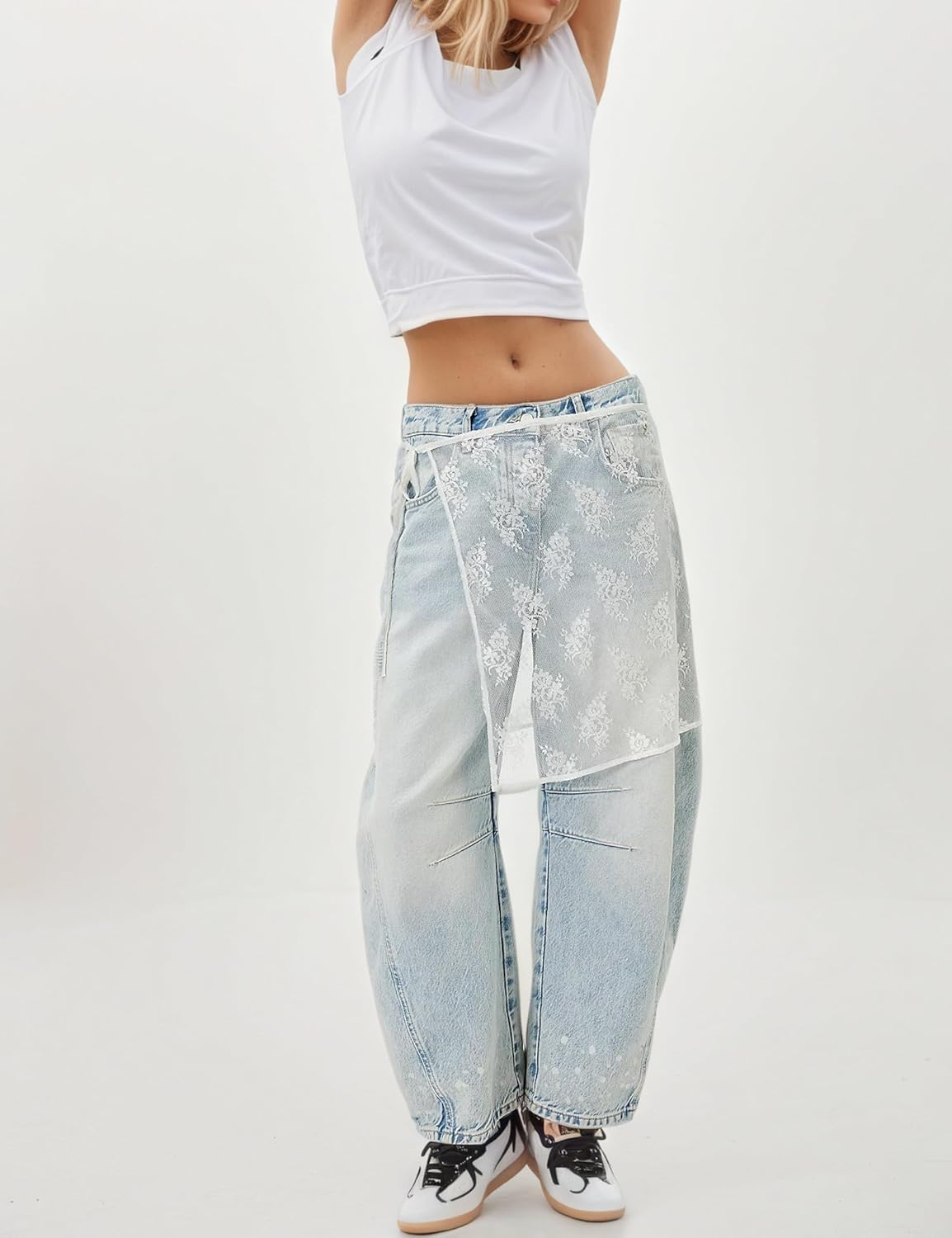 Womens Barrel Jeans Baggy Mid-Low Rise Jeans Y2k Floral Printed Denim Leopard Pants Ankle Boyfriend Denim Pants