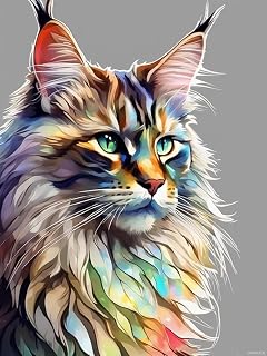 JXAVAXDE Maine Coon Cat Diamond Art, 5D Full Diamond Painting Kits, Adult and Beginners Fun Colorful Animal Art DIY Craft Diamond Painting, Suitable for Wall Decor and Garden Decor or Gift 12x16 inch