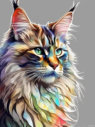 JXAVAXDE Maine Coon Cat Diamond Art, 5D Full Diamond Painting Kits, Adult and Beginners Fun Colorful Animal Art DIY Craft Diamond Painting, Suitable for Wall Decor and Garden Decor or Gift 12x16 inch