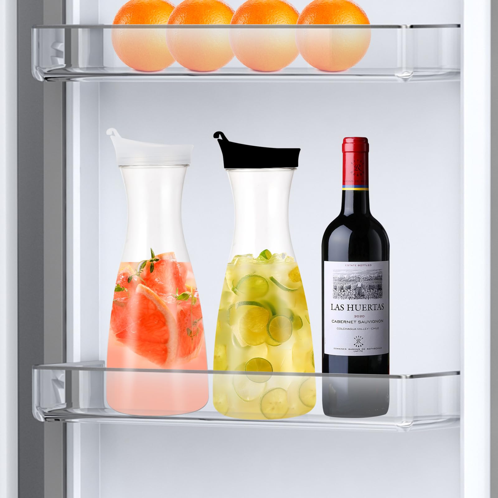 Brocche per succhi con coperchio ribaltabile 1L Caraffe D'Acqua nel Plastica da 4 Pezzi - Caraffa per Limonata per Acqua, Caffè, Birra, Tè Freddo e Succo Fatti