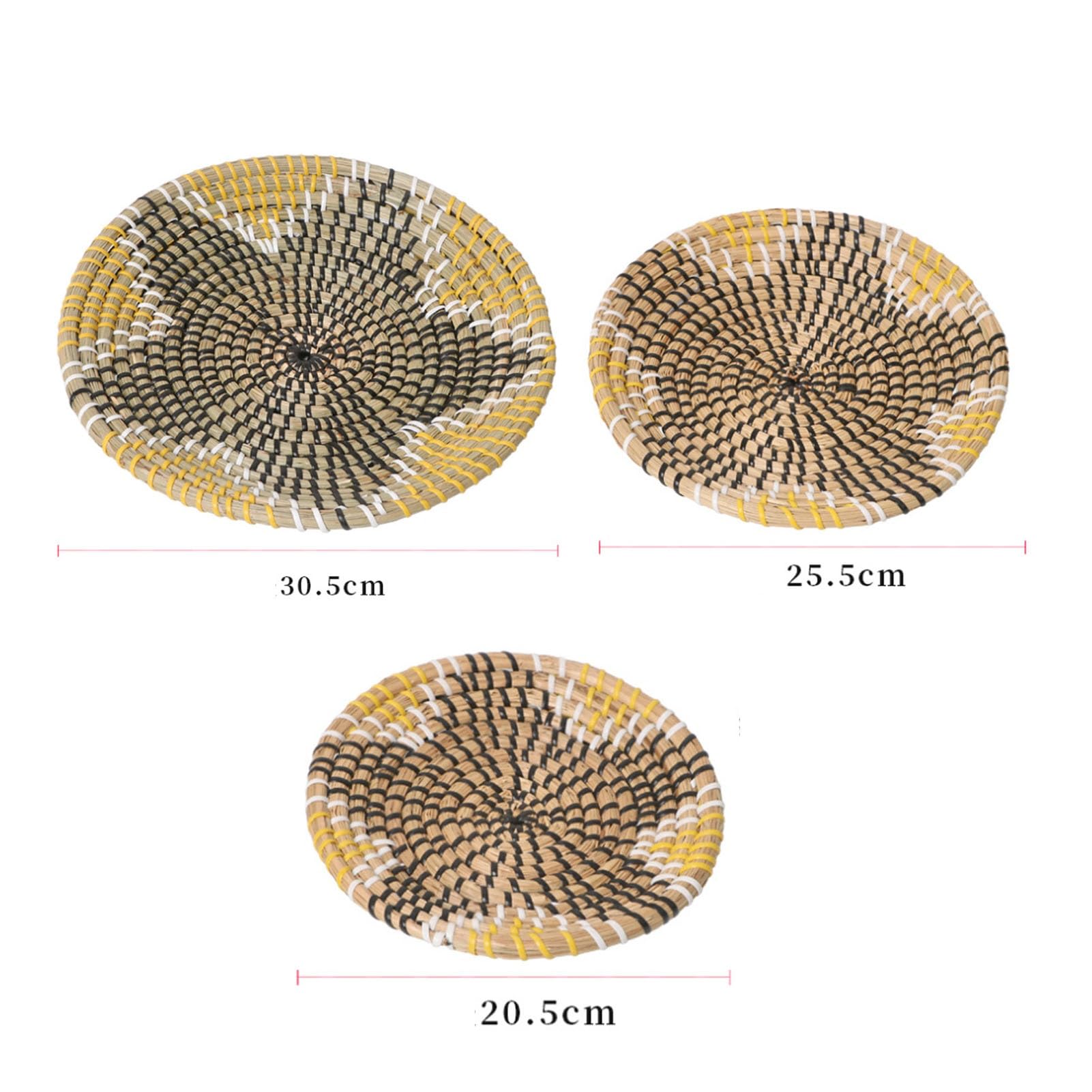 Boho-Wandkorb-Dekor, 3er-Set, Dekoratives Binsenkorb-Wanddekor-Set, Rustikales Hängendes, Handgefertigtes, Rundes, Gewebtes Wanddekor Mit Afrikanischem Design