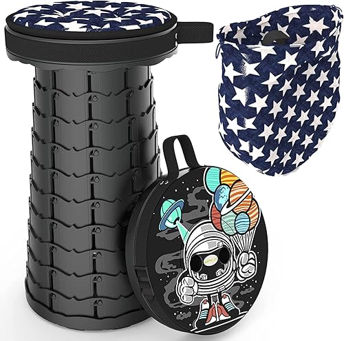 ALEVMOOM Taburete plegable portátil mejorado con cojín, taburete telescópico con pintura, taburete plegable retráctil, capacidad resistente, 440