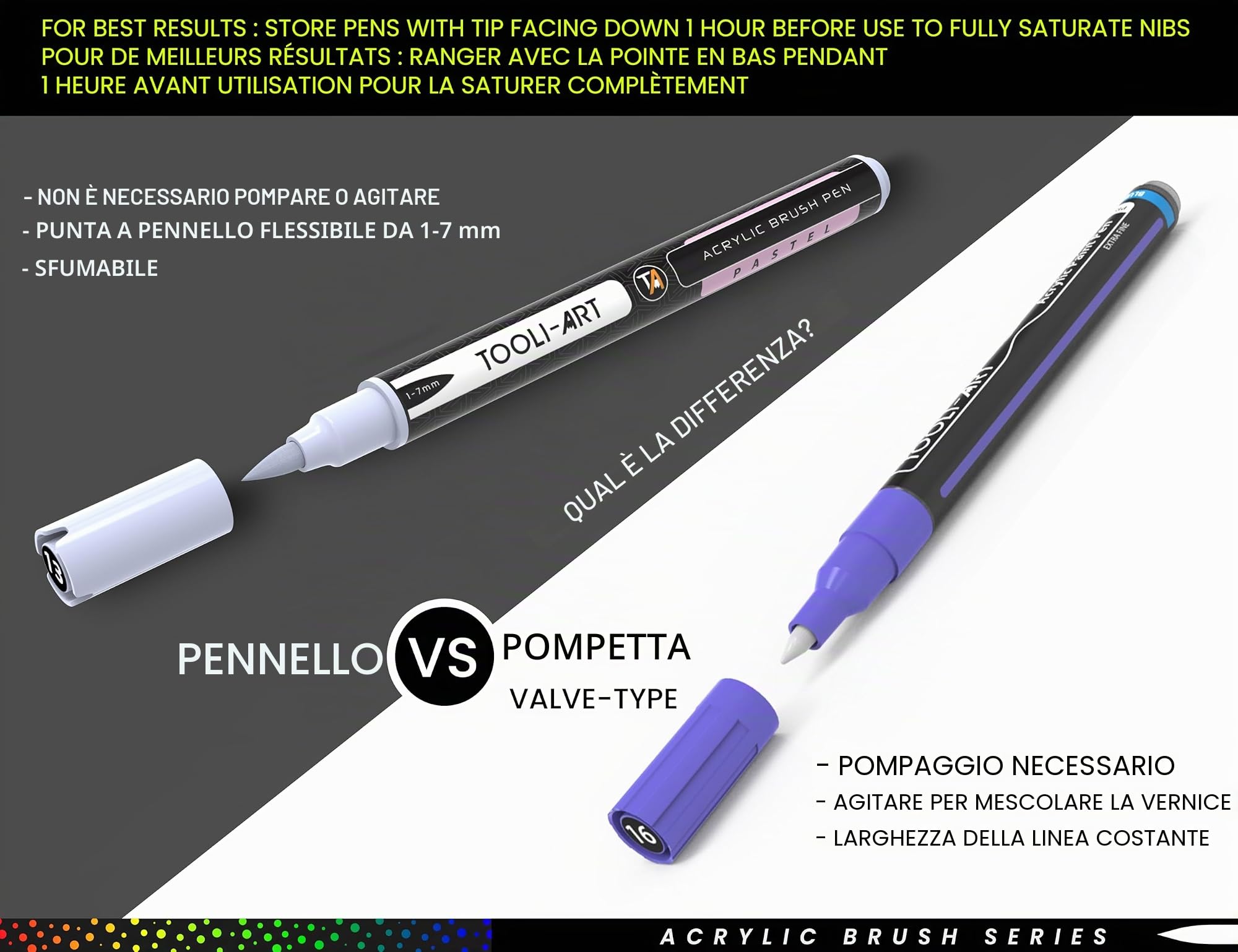 Set di 24 pennarelli acrilici con punta a pennello flessibile, tratto da 1 a 7 mm, per pittura su roccia, scritte a pennello, vetro, tazze, legno, metallo, tela, tessuto, plastica, atossici, a base