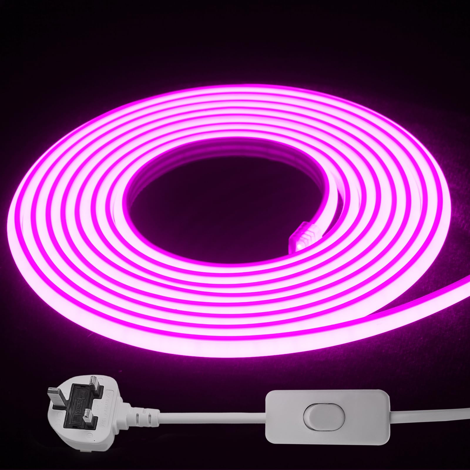 STHomedeco LED Strip Light - Flexible COB Neon Light Strip, Cut to 10cm, IP65 Waterproof 220V Neon Rope Strip for Indoor Outdoor Decor with UK Plug Power Supply (Pink, 25M)