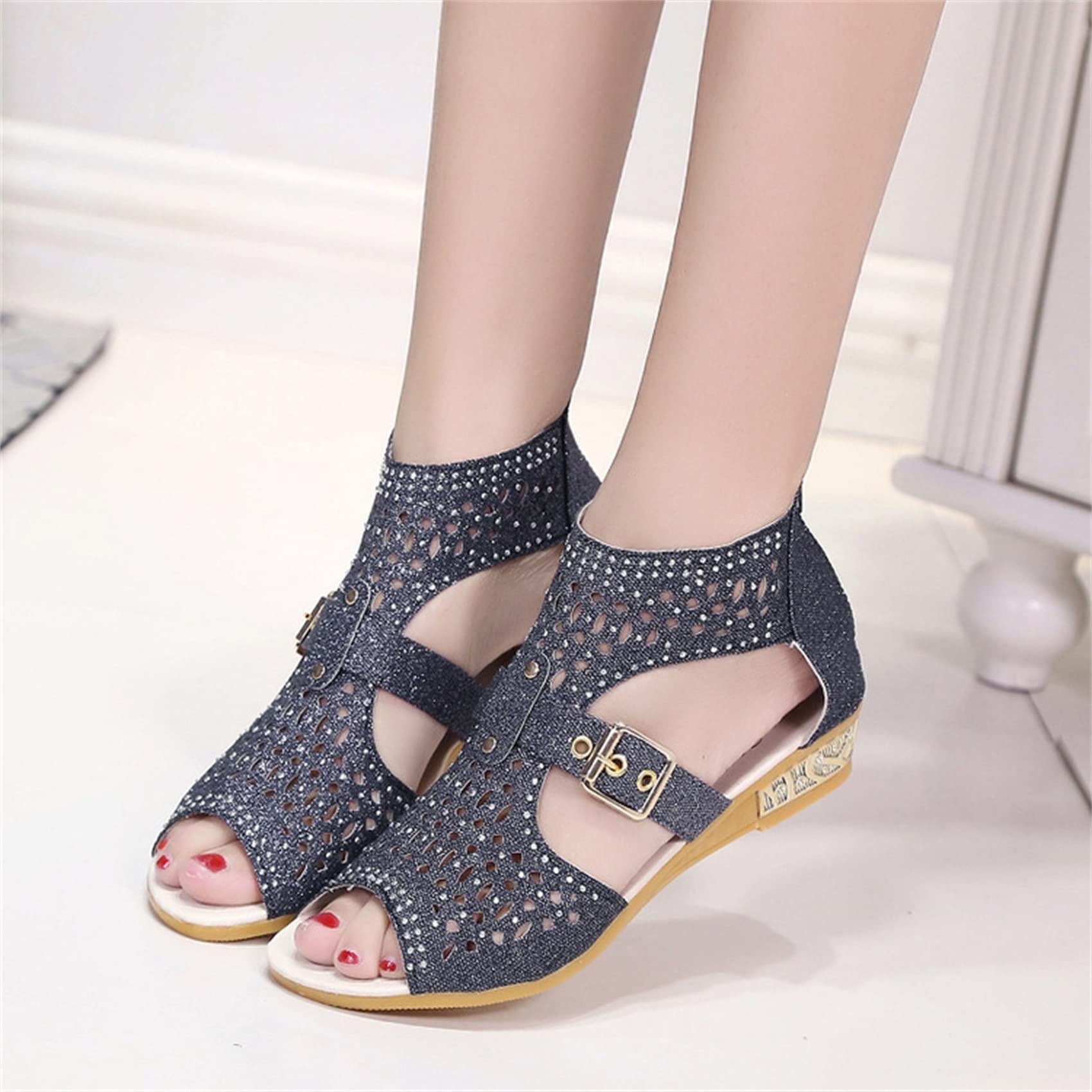 Sandali Piatti da Donna Sandali Gioiello con Cinturino alla Caviglia Elastico Scintillante con Strass Scintillanti per Donna,US11/EU43