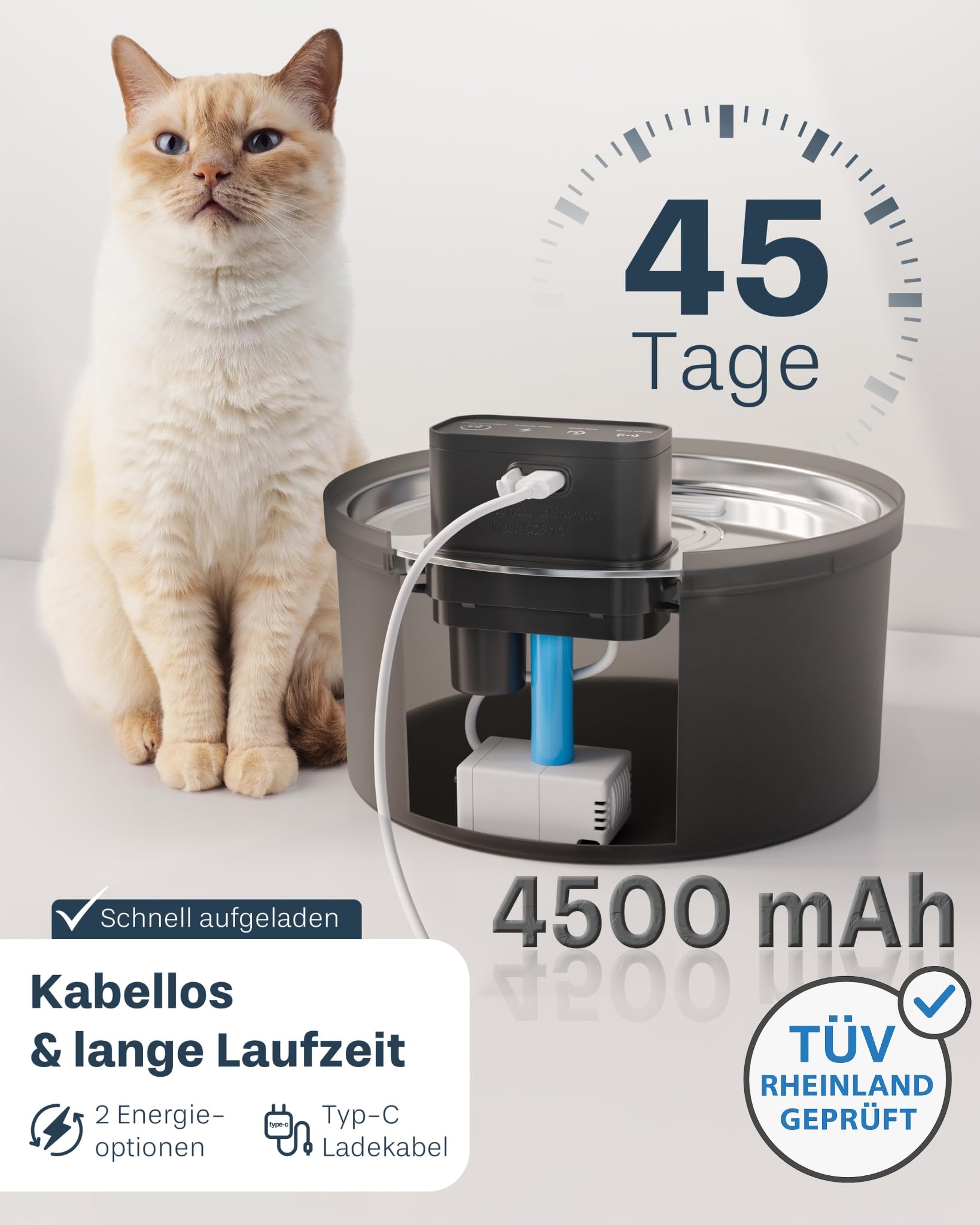 Diealles Shine Draadloze Drinkfontein, 3l Draadloze Kattenfontein Met Bewegingssensor En Accu