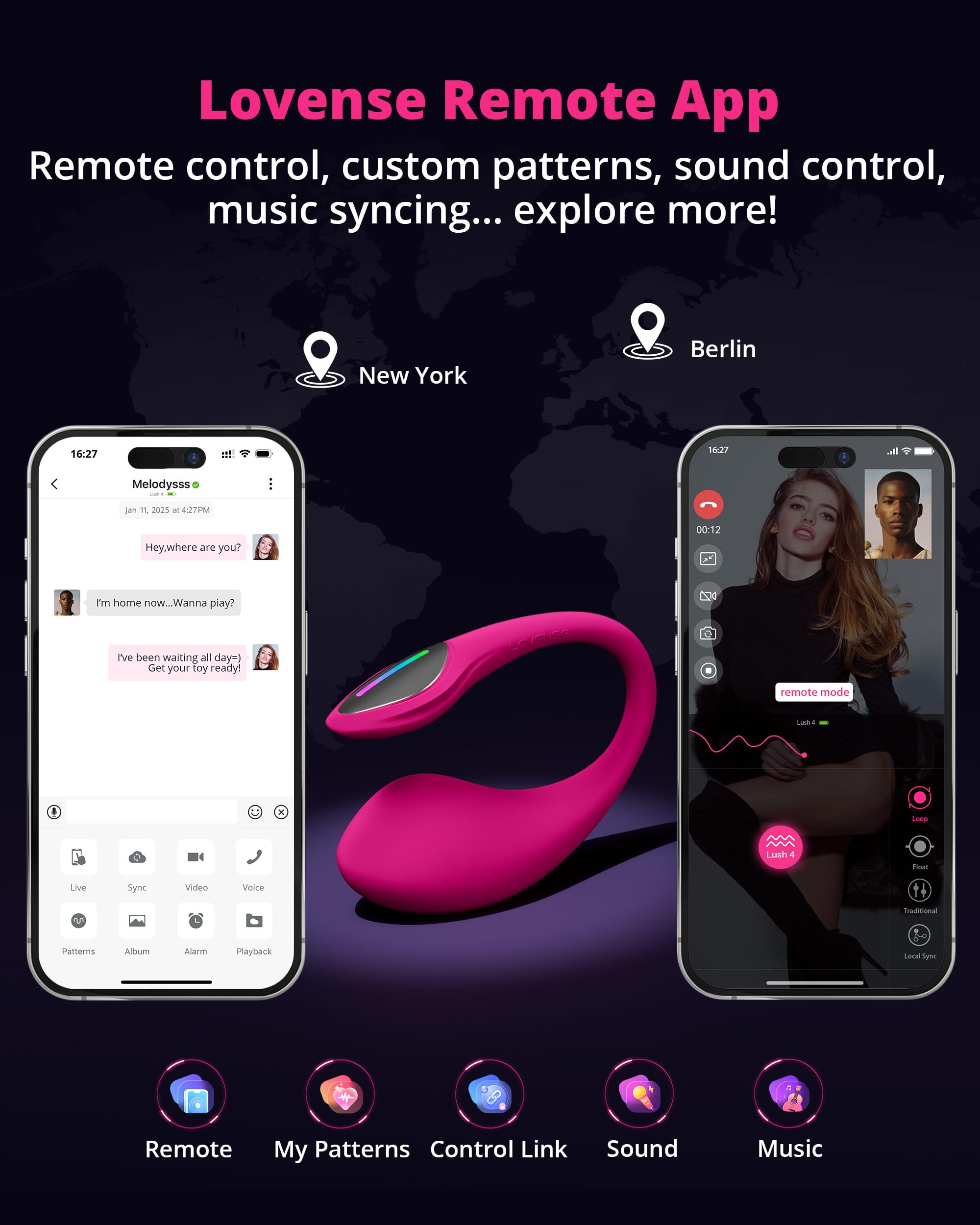 LOVENSE Lush 4 Remote Control G-spot Vibrator, Wearable Long Distance Adult Sex Toys & Games with LED Light, App Controlled Egg Vibrators for Women Couples, Powerful Vibration, Discreet, Waterproof