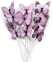 Vista 11 de Paquete de 12 estacas de mariposa 3D para decoración de bricolaje, 2 tamaños de adornos de mariposa para el hogar, flores falsas, suministros