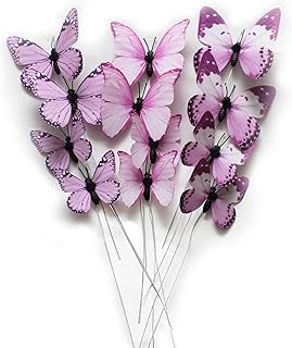 12 Pack DIY 3D Butterfly Stakes Decor, 2 Sizes of Butterfly Ornament for Home Fake Flower Floral Supplies Tea Party Wedding Easter Christmas Spring Fall. (Light Pink 01)