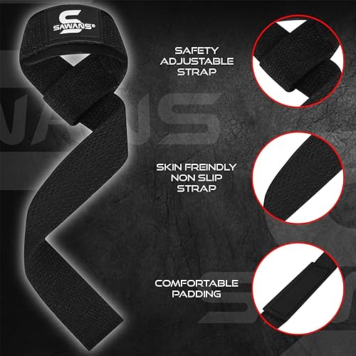Miniatura 3 de SAWANS Correas de levantamiento de pesas, soporte de muñeca para fitness, gimnasio, resistente, antideslizante, agarre de barra de mano, mancuernas