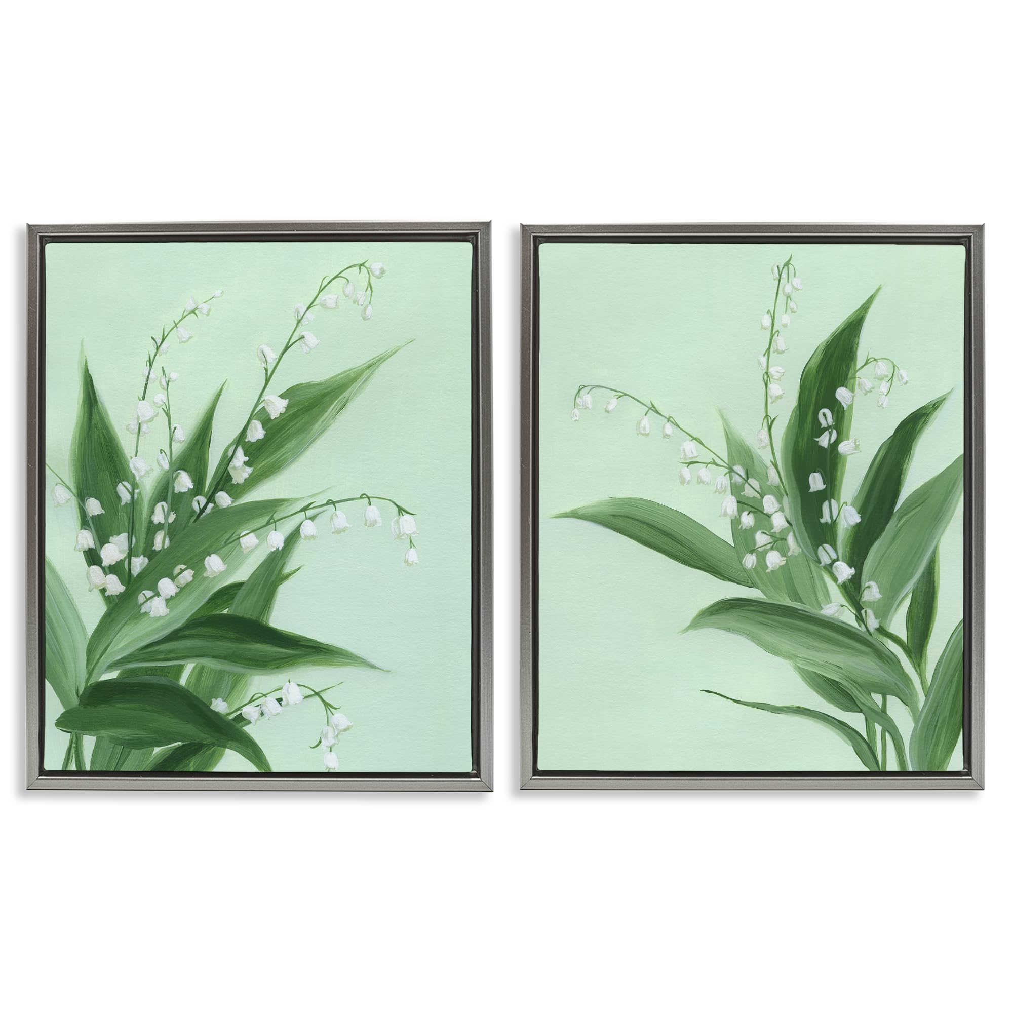 Stupell Industries Vintage Lily Of Valley Blooming 'Blooming Lily Of Valley', 2Pc Floating Frame Art Set 2, Gray, 17 X 21, Ready To Hang Picture Décor, Usa Made, By Artist Grace Popp