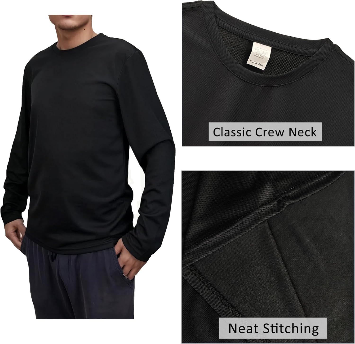 Mens Long Sleeve Quick Dry Workout Athletic T Shirt Running Moisture Wicking Classic Tee Shirts - Image 2