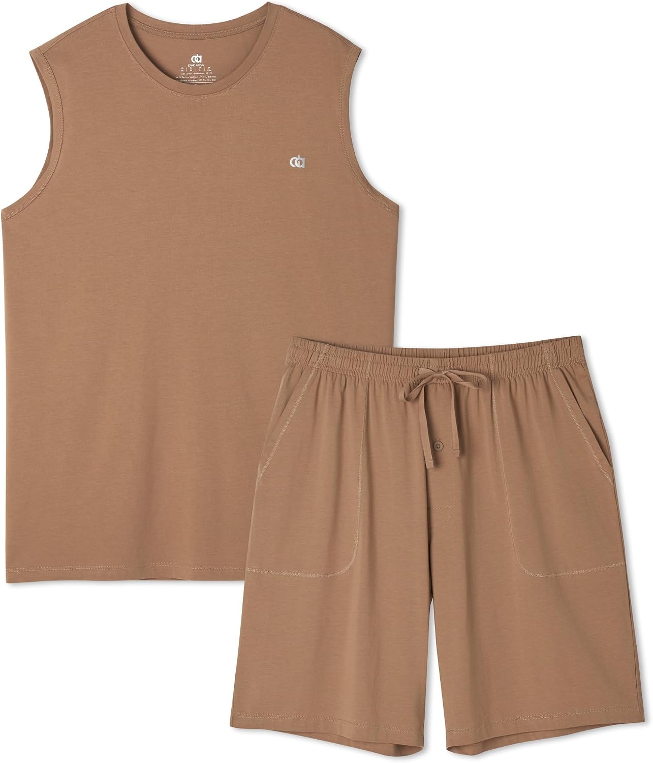 DAVID ARCHY Men's Pajama Set with Tank Top and Shorts | Cooling, Soft, Smooth, Lightweight, Pockets, Summer Nights, Relaxed Fit, Sleep