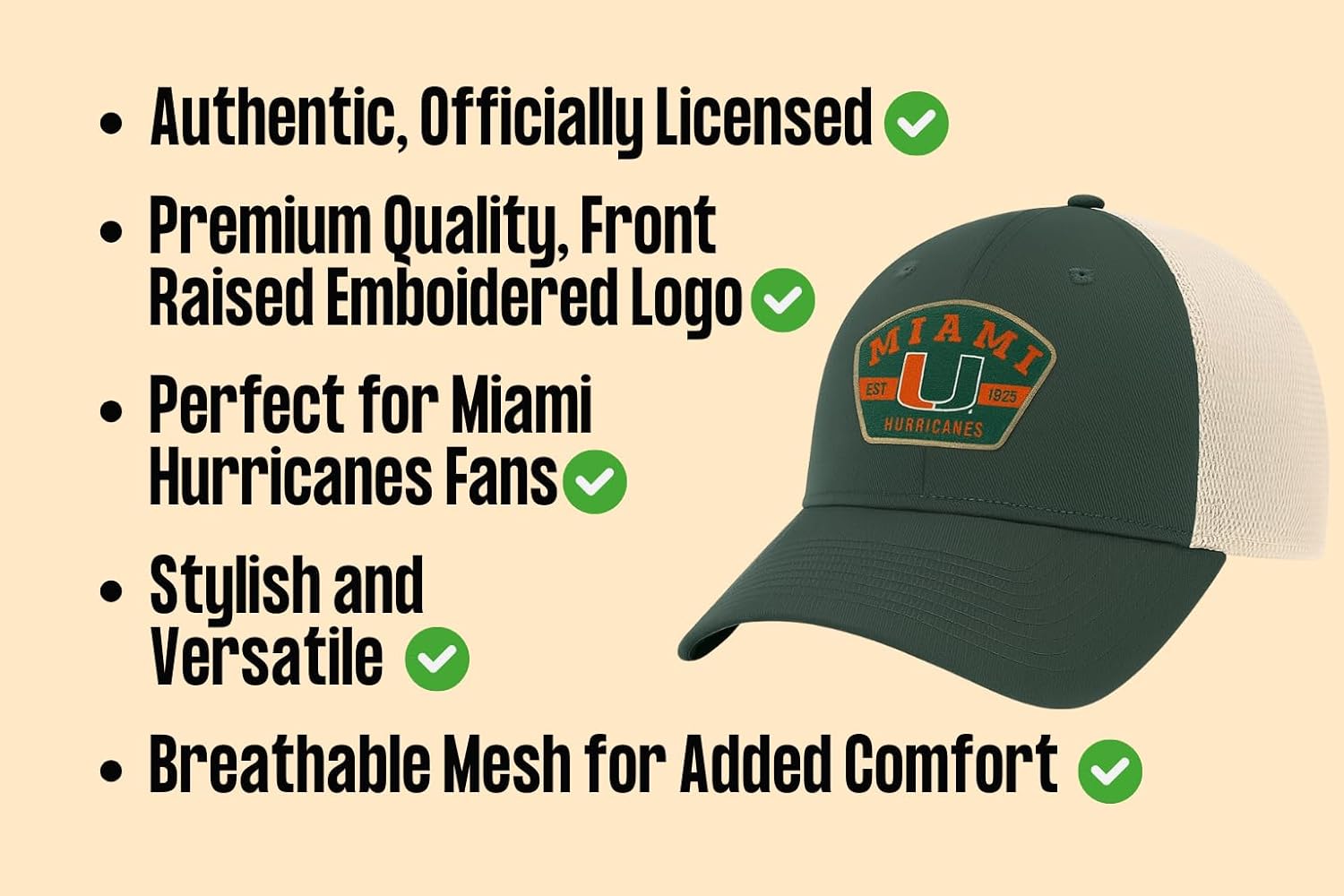 University Miami Hat Classic Hurricanes Embroidered Adjustable Mesh Trucker Cap Multicolor