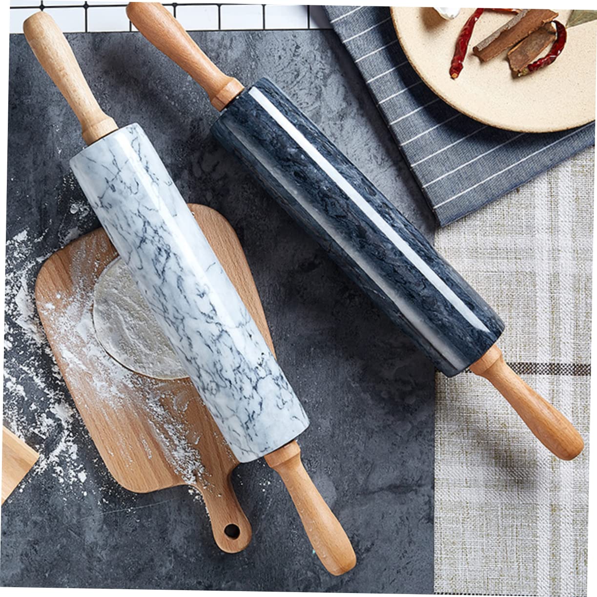 Mattarello in Marmo Manico in Legno, Superficie Antiaderente, Pratico per Cucina e Impasto, Design Semplice per Pasta e Dolci