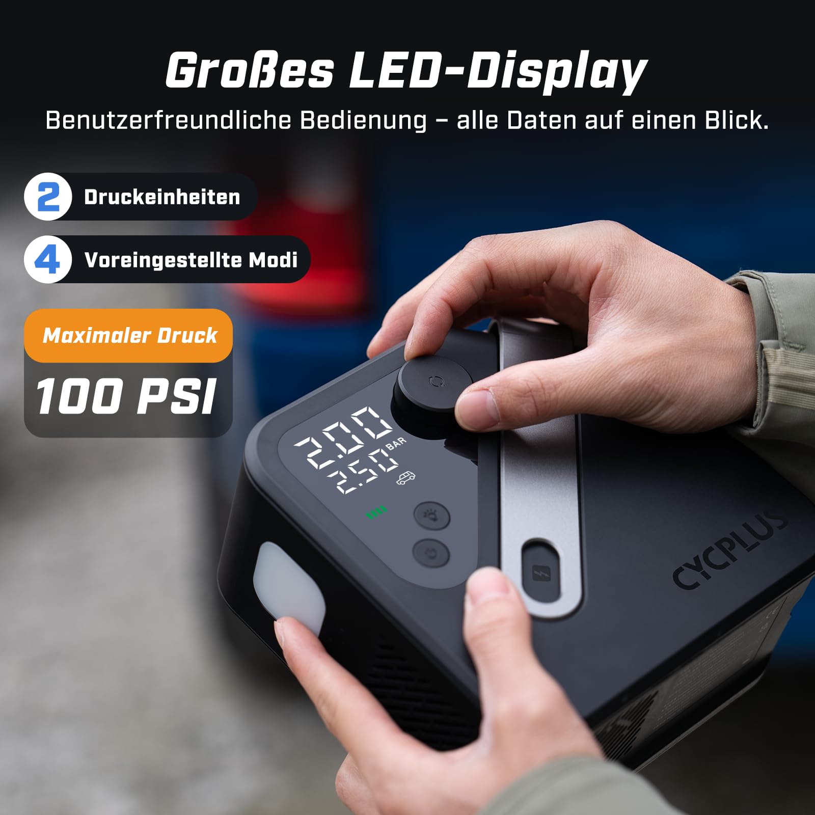 CYCPLUS AL7 Elektrische Luftpumpe, Tragbarer Luftkompressor für Fahrrad, Autos, Lkw, Pick-ups & SUV, 4× schneller Reifenfüller mit Hochleistungsmotor, kompakt & leistungsstark für Nutzfahrzeuge