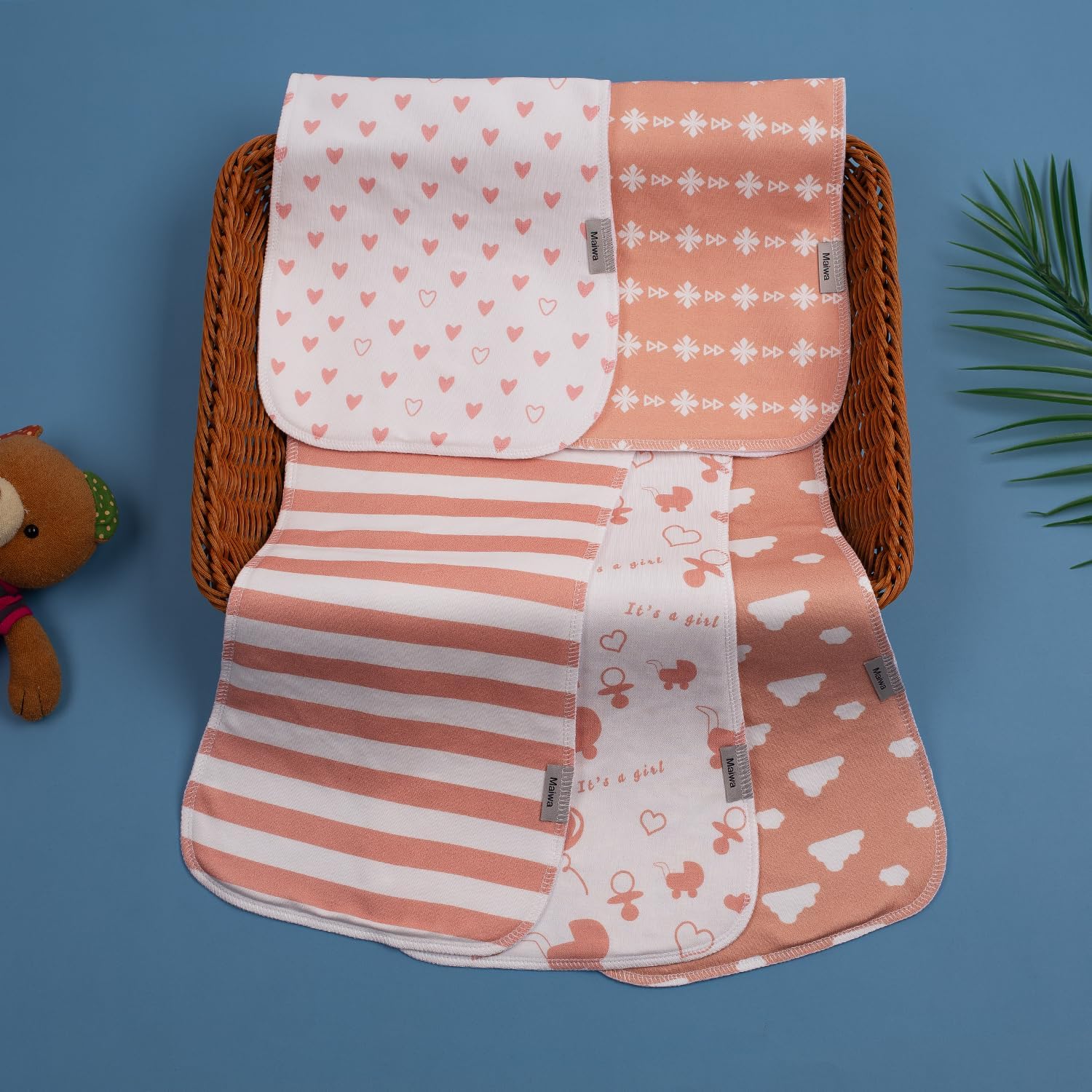 Maiwamita 5-Pack Burp Cloths Baby Boy & Girl soft Absorbent Burping Cloths for Babies Newborn Spit Up Rags, Infant Towels - Image 4