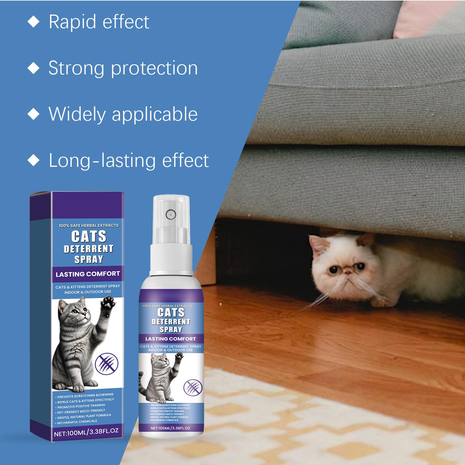 Spray Anti Arañazos para Gatos Sofá，Espray Antiarañazos，Ideal para Uso Indoor y Outdoor con Cat y Gatitos,100ml，Spray Ahuyentador para Gatos para Proteger Sofá y Muebles