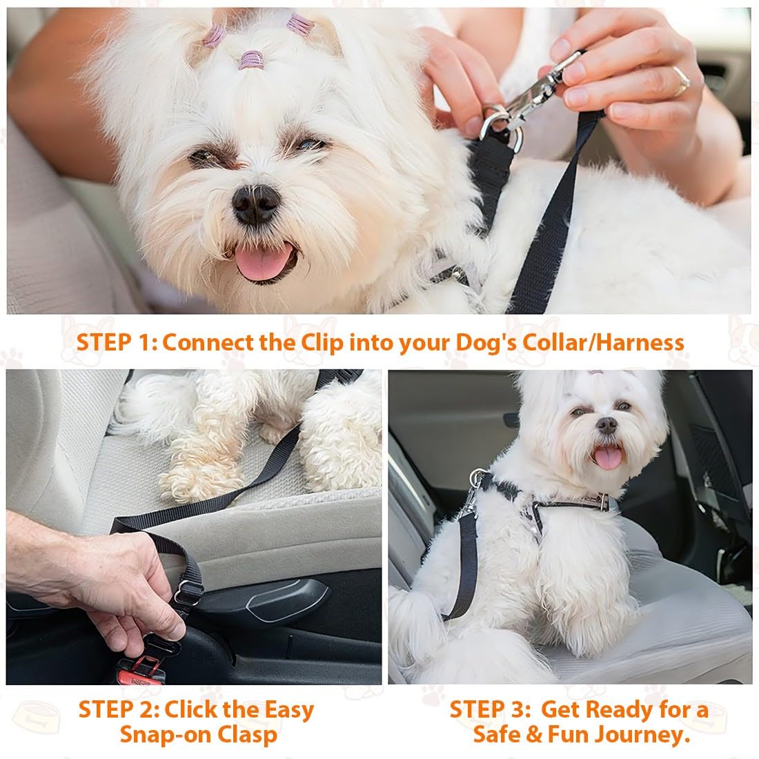 Ceinture Chien Voiture,3 Pièces Ceinture Voiture Chien,Ceintures Securite Chiens Voiture,Ceintures Securite avec Absorption des Chocs et Mousqueton,pour Chats et Chiot