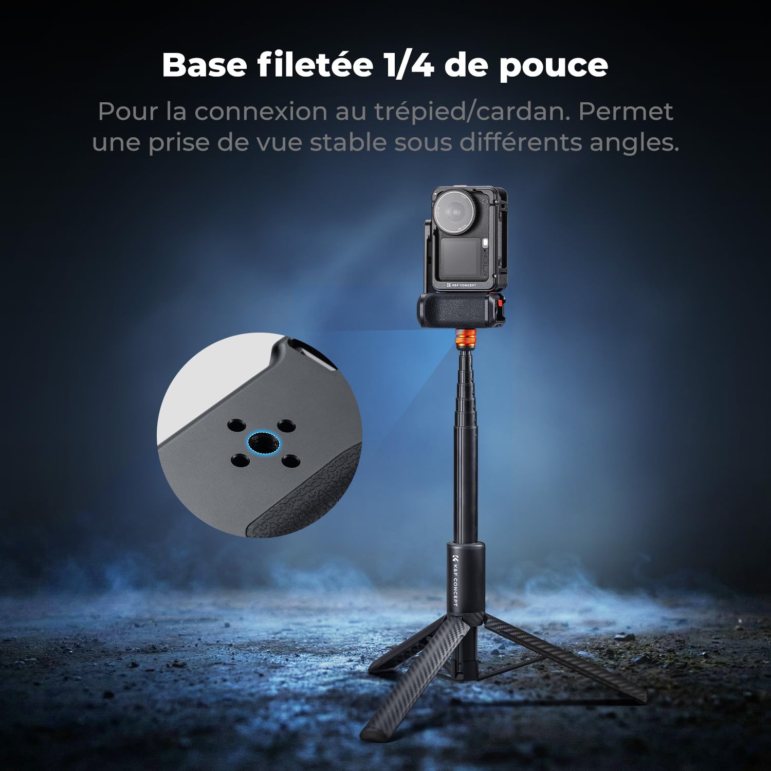 K&F CONCEPT Kit de Poignée avec Cage Compatible avec DJI Osmo Action 6, Poignée de Photographie de Rue à Déverrouillage Rapide avec Déclencheur, Griffe Flash, Accessoires pour Caméra d'action