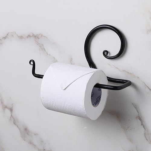 Miniatura 3 de GoCraft Soporte de papel higiénico de baño hecho a mano, dispensador de metal forjado de hierro forjado montado en la pared, almacenamiento rústico