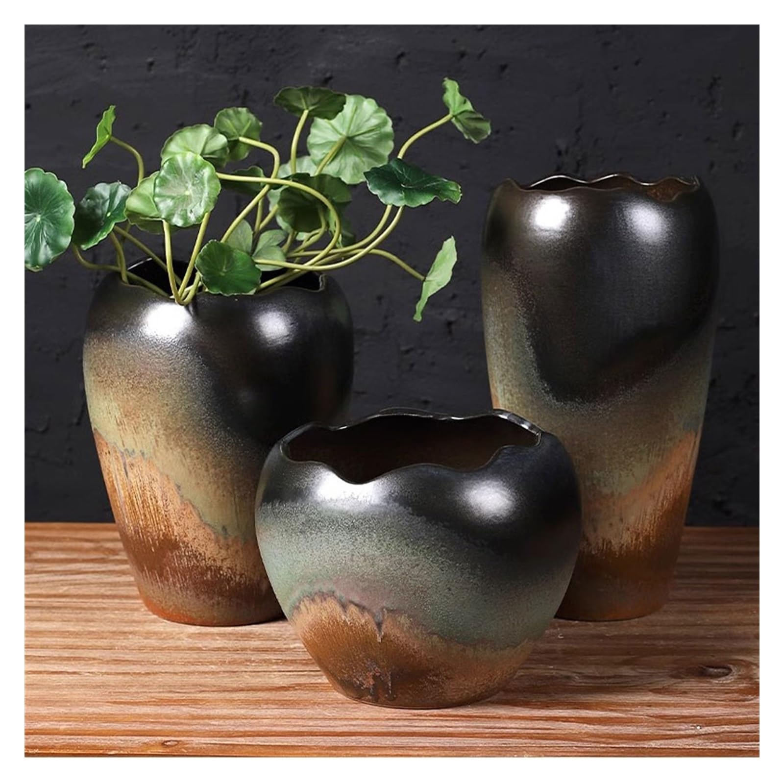 Doniczka Doniczka ceramiczna dużego kalibru do kontroli soczystych korzeni Vintage półmisek na mięso z szorstkiej ceramiki Doniczki(B-style three piece set)