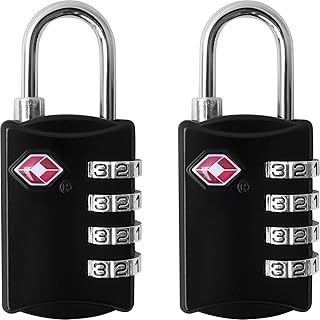 Azonee TSA Luggage Locks (2 Pack) - 4 Digit Combination Steel Padlocks - Approved Travel Lock for Suitcases & Baggage - TSA Lock - Black