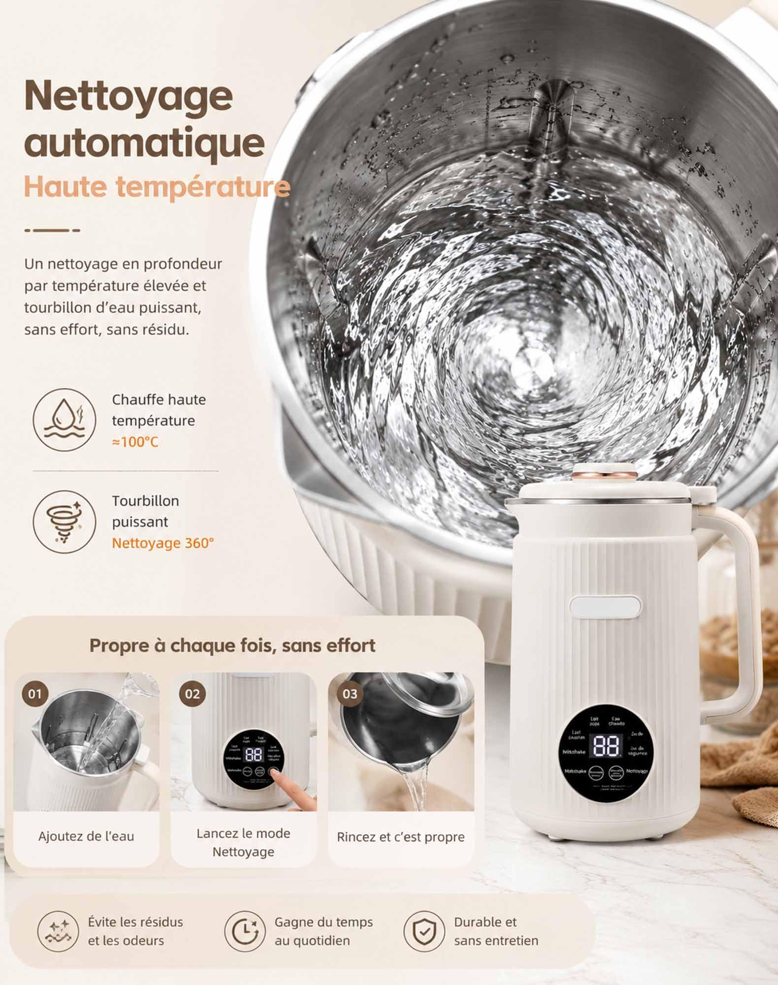 Omalait — Omalait Machine a Lait Vegetal, Fonction D'auto-Nettoyage Et Minuteur Inclut Verre Doseur, Passoire Et Brosse, 18 Recettes Incluses Préparer Des Laits Maison D'amande, D'avoine Et De Soja