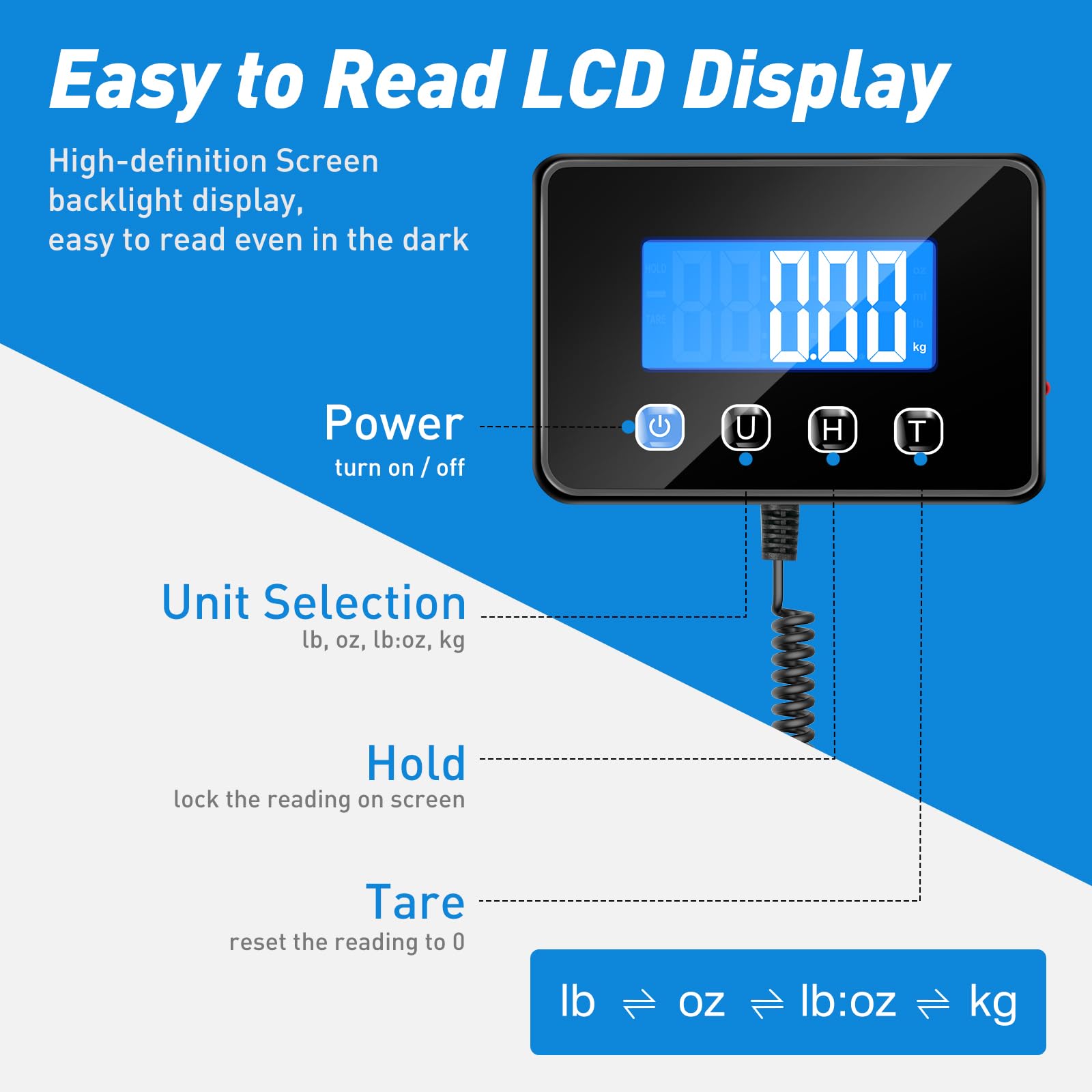 Bilancia Pesa Pacchi 200kg x 10g Alta Precisione Professionale LCD Hold Tara Acciaio Inossidabile