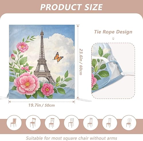 Miniatura 3 de Pink Flowers Romantic Eiffel Tower Decorative Chair Seat Cover for Wedding Banquets Soft Office Chair Cushion fundas para sillas de comedor 6 Set of