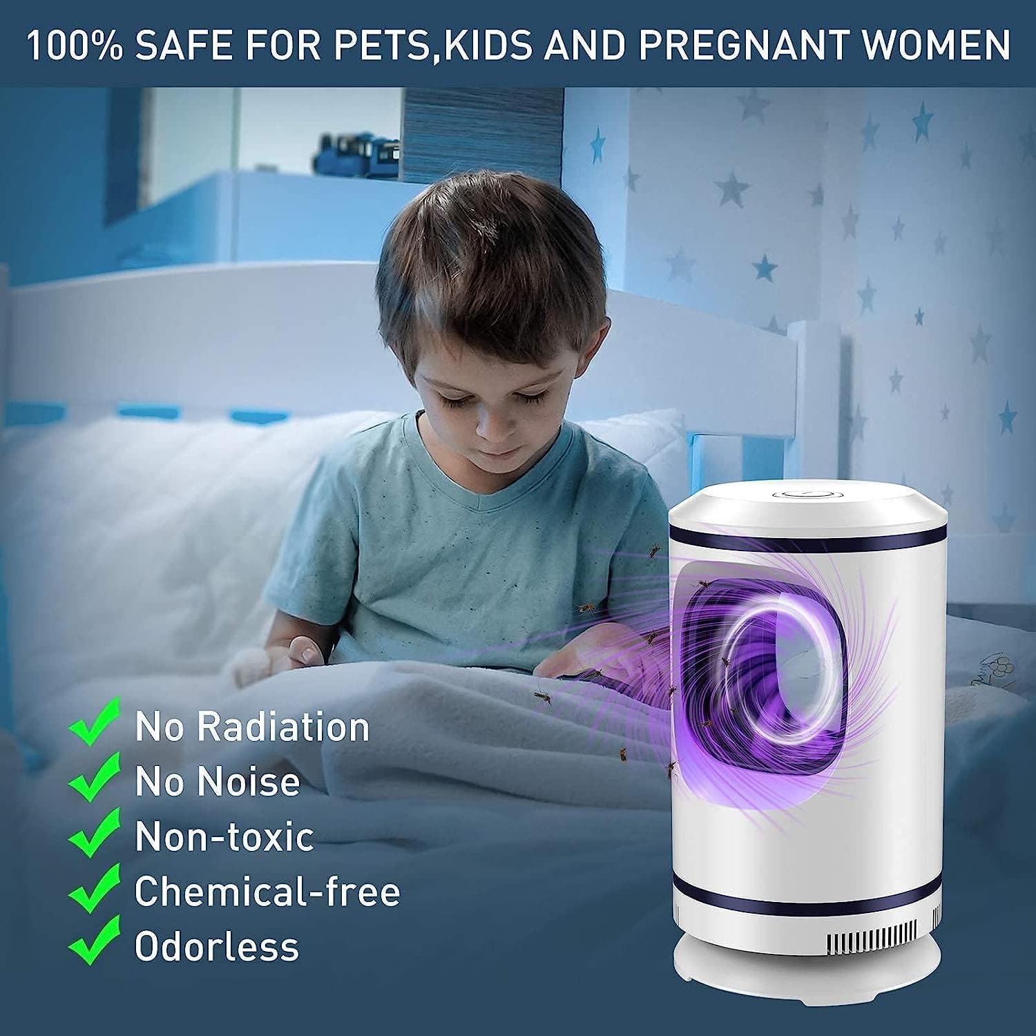 Asesino de Mosquitos, Asesino de Mosquitos eléctrico USB, Lámpara LED UV para Mosquitos, Repelente de Mosquitos silencioso para Uso en Interiores y Exteriores