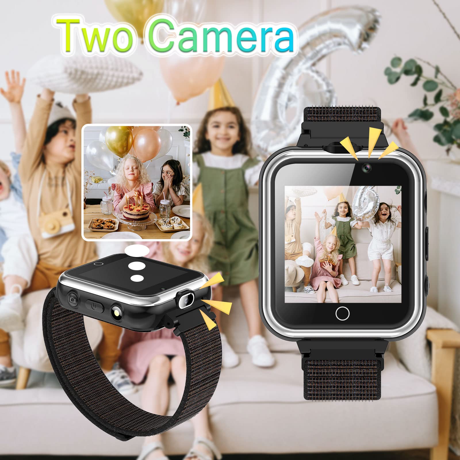 PTHTECHUS Enfants Smartwatch - Enfant SOS Lecteur de Musique Montres Appareil Photo Numérique Téléphone Mobile Montre Cadeau Enfants pour Filles Garçons