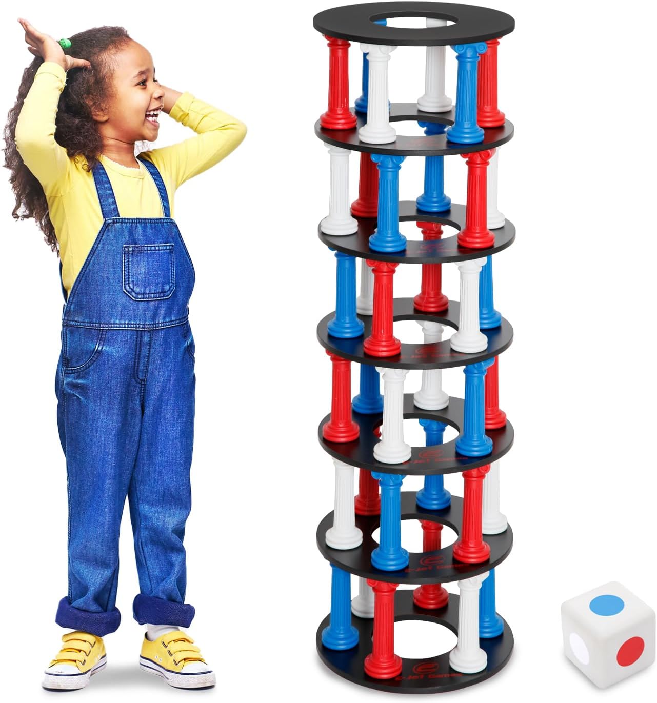 E-Jet Tumbling Giant Tower Game Stacking Games for Adults & Teens - Party Games & Table Games Night, Multicolor Jumbo EOL249402021