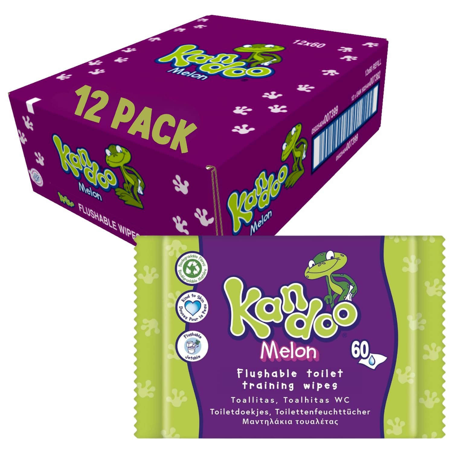 Melon Flushable Moist Toilet Wipes, 12 x 60 Wipes ( Total 720 ), Biodegradable and Plastic Free, Wet Toilet Tissues for Toddlers, Melon Scented, Multipack