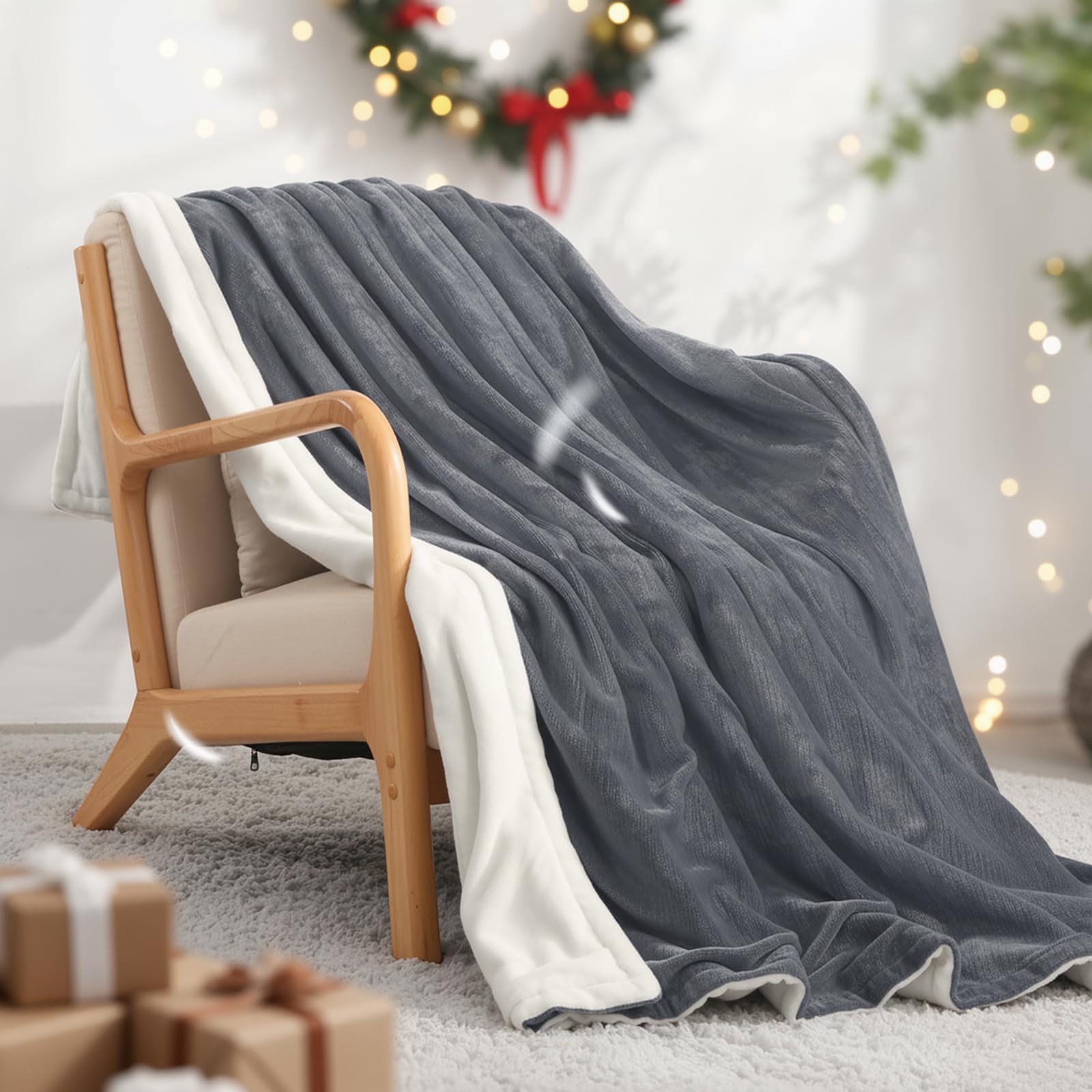 CURECURE Electric Blanket Heated Throw 130 x 180cm Soft Flannel with 4 Heating Levels & 9 Hours Auto Off, Fast Heating & Evenly Heating, Machine Washable & Home Office Use Gray