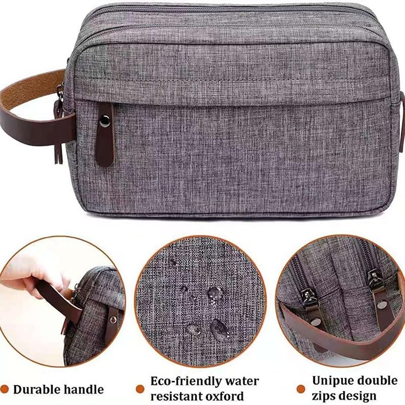 Beauty Case Casual in Tela con Manico in Pelle, Borsa da Viaggio per Uomo, da Bagno e da rasatura, Organizer Impermeabile per Articoli da Toilette da Donna.