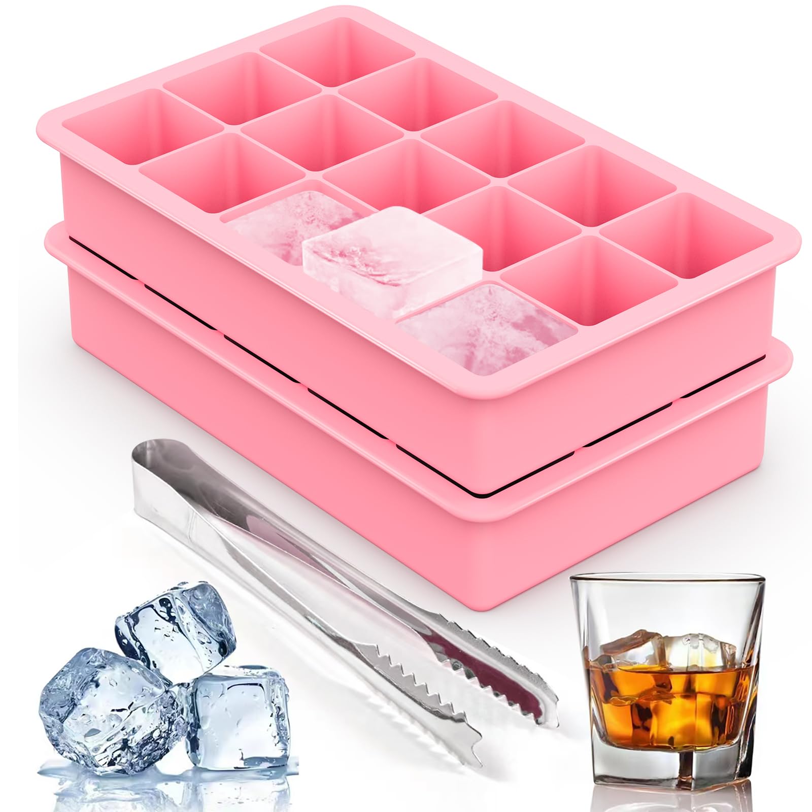 Amazon.com: Silicone Ice Cube Trays for Freezer Set of 2- Square