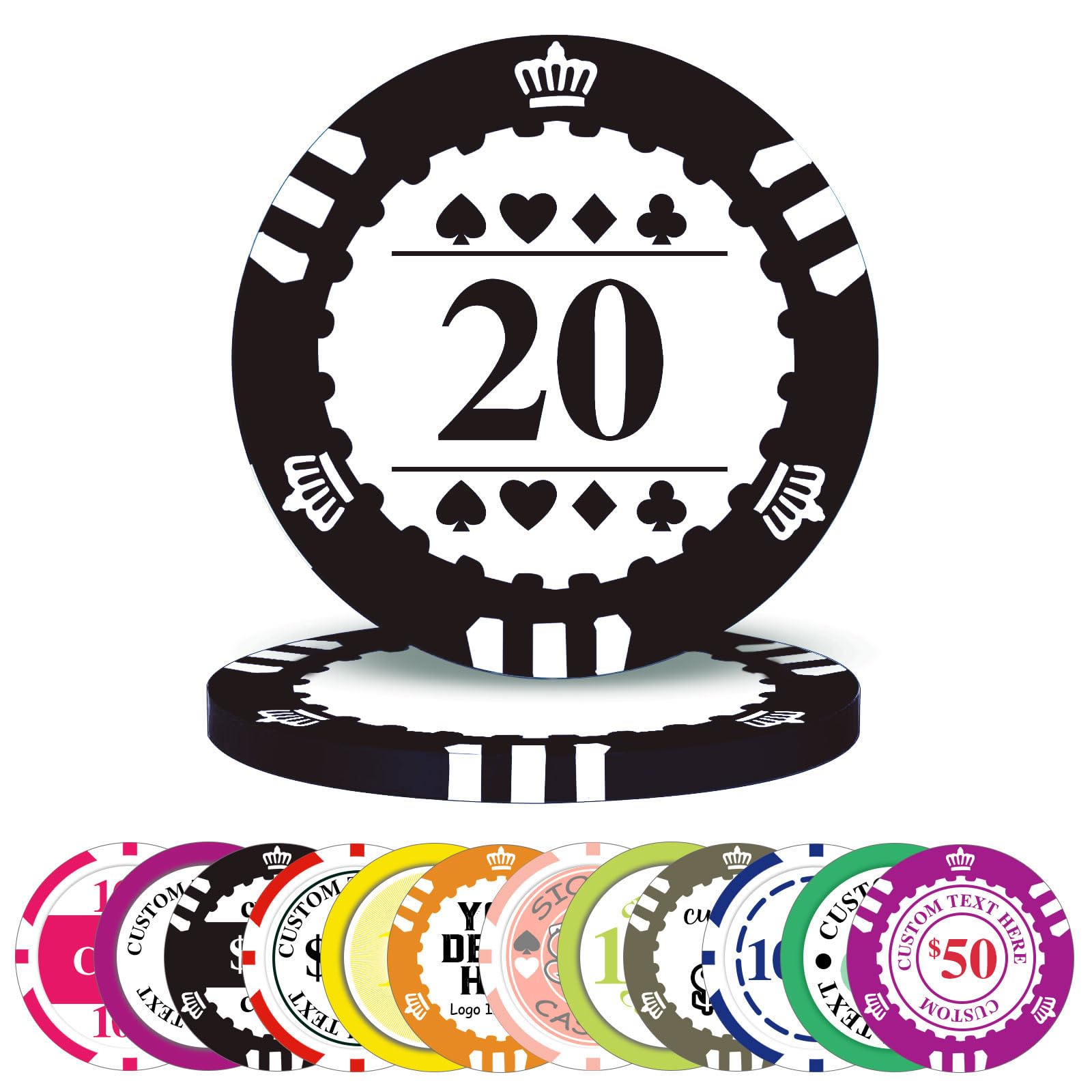100-1000 Pcs Custom Plastic Poker Chips,Personalised Double Sided Full Color,Custom Your Logo Image Text, Design for Business Cards, Bar, Party,Corporate Events, Drink Token (Black)