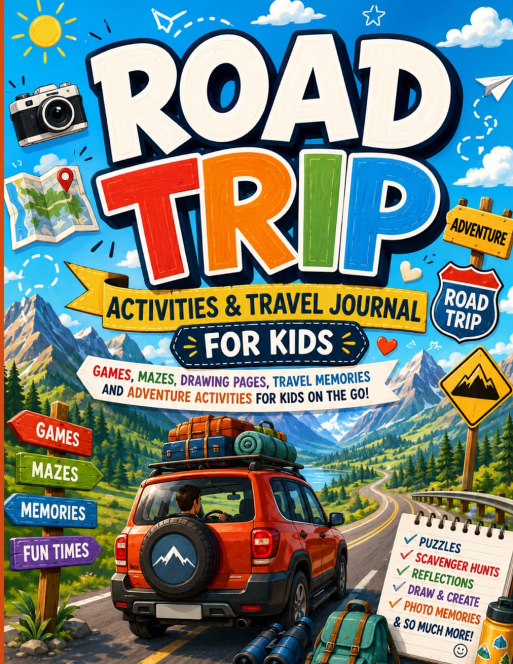 Road Trip Activities and Travel Journal for Kids: Fun Games, Mazes, Drawing Pages, Travel Memories, and Adventure Activities for Kids on the Go