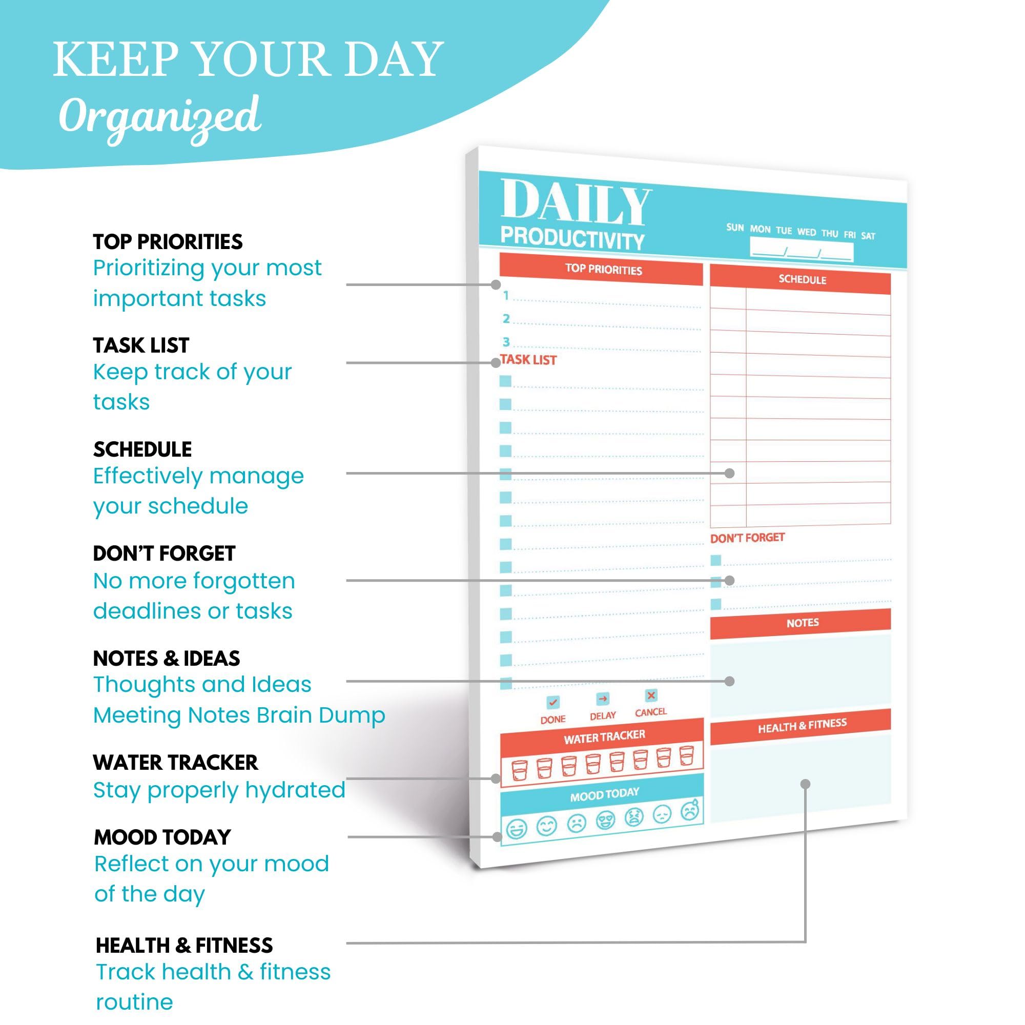Doodle To Do List Notepad | Undated Daily Planner Pad with 50 Tear-Off Sheets | Hourly Schedule + Task Checklist | A5 Size | 90 GSM Paper | Office, Home & School Organizer 1